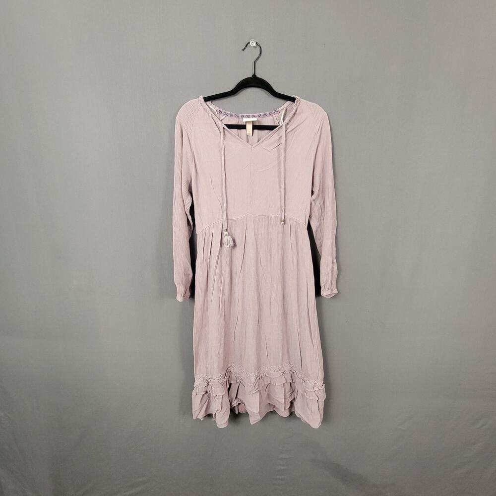 Knox Rose Prairie Babydoll Boho Cottagecore Mauve Gauze Ruffle Lace Midi Dress S